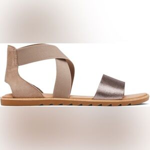 SOREL Women's Ella II Sandal Size 10 Metallic Leather Elastic Cross Strap Shoe